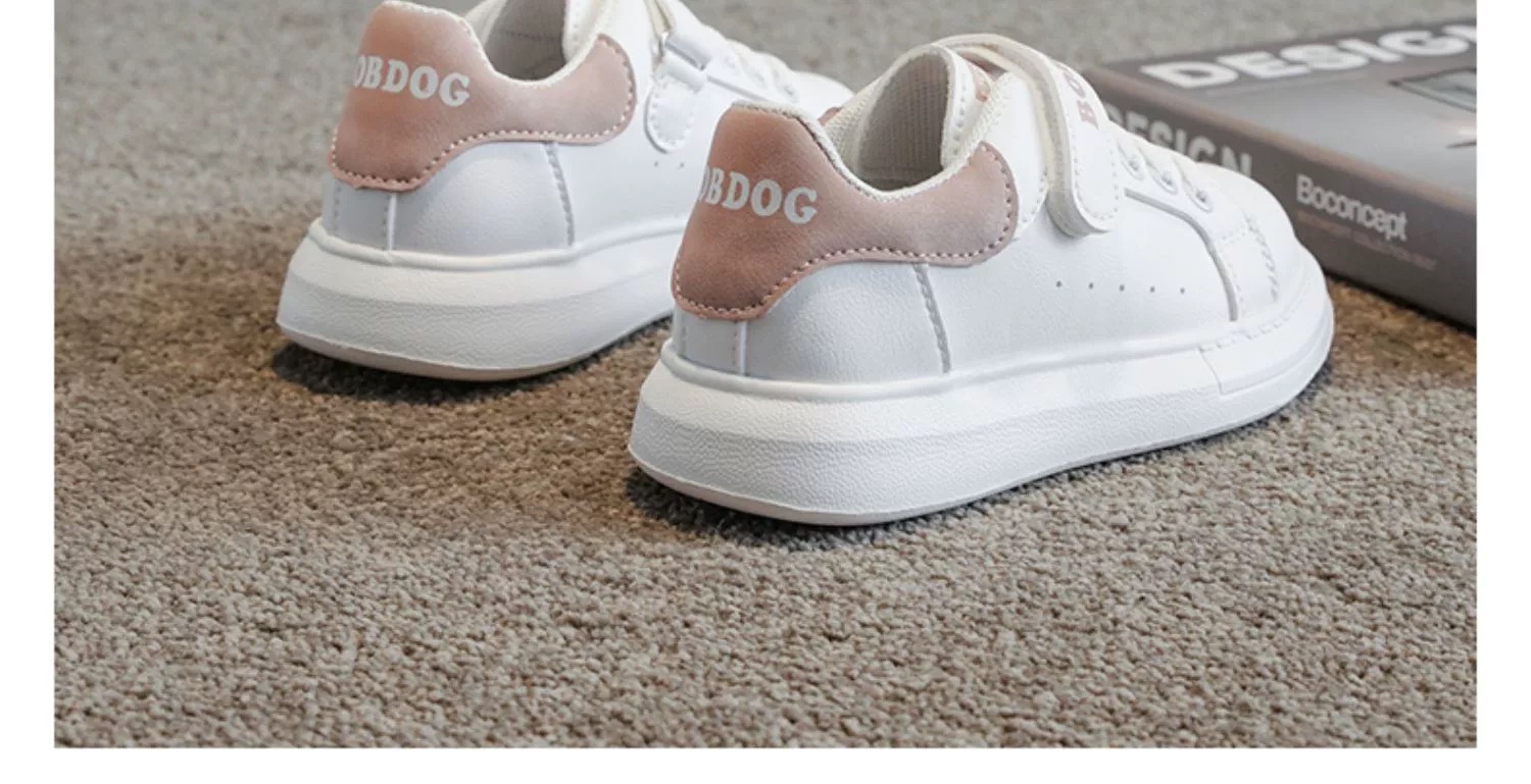 3008 - Giày thể thao Bobdog quai dán màu trắng phối gót hồng/đen size 27-37