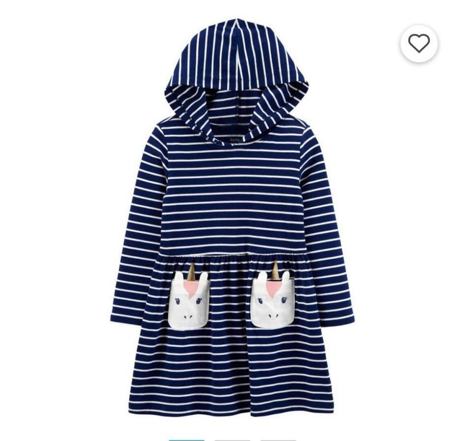 Váy cotton Carter kẻ navy trắng túi pony