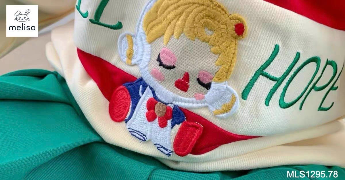 Set da cá Melisa áo kem phối xanh lá Well Hope + chân váy xanh lá size 2 - 12y