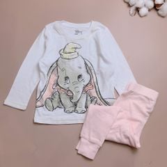 Bộ cotton Disney bé gái - Trắng voi quần hồng