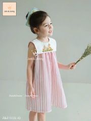 JJ 5122 - Váy Jam & Jenny màu kẻ hồng cổ yếm thêu thỏ bé gái size 2-12y