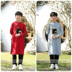 Áo dài nhung Alberkids thêu rồng 2 màu xanh / đỏ size 110 - 160