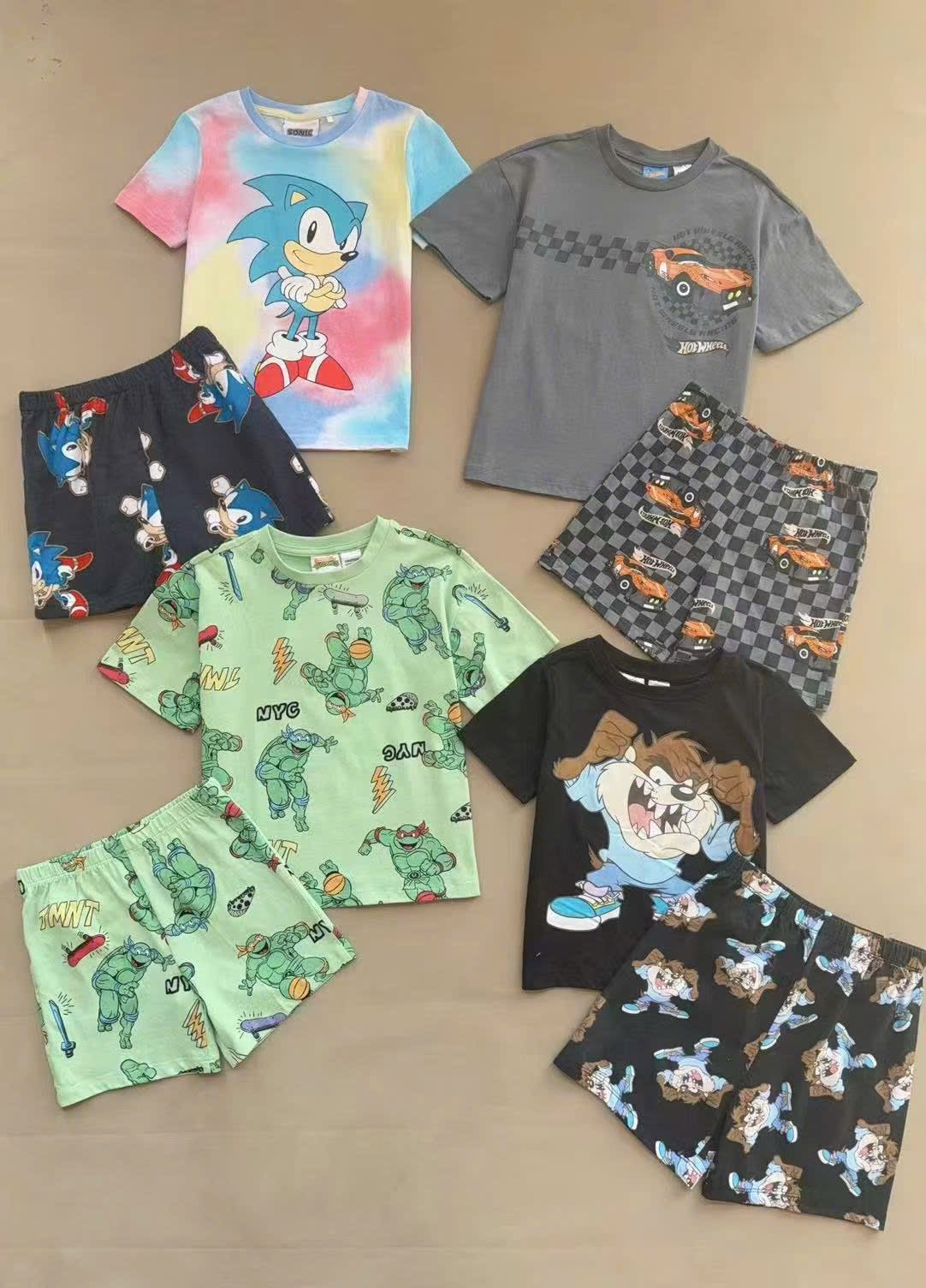 Bộ cotton dư xịn họa tiết Sonic, Ninja rùa, Hot wheels nhiều màu bé trai size 1-8y