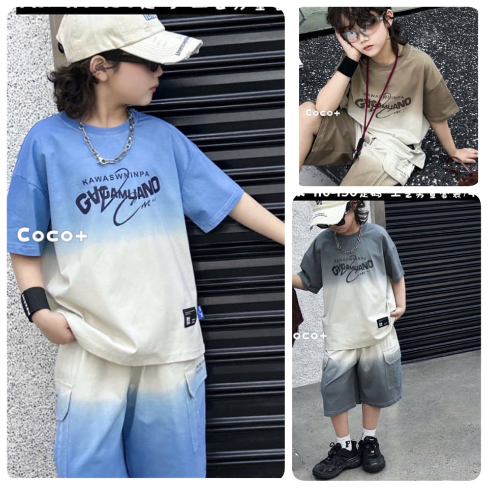 66036 - Bộ QC cotton loang sắc màu bé trai size 110-150