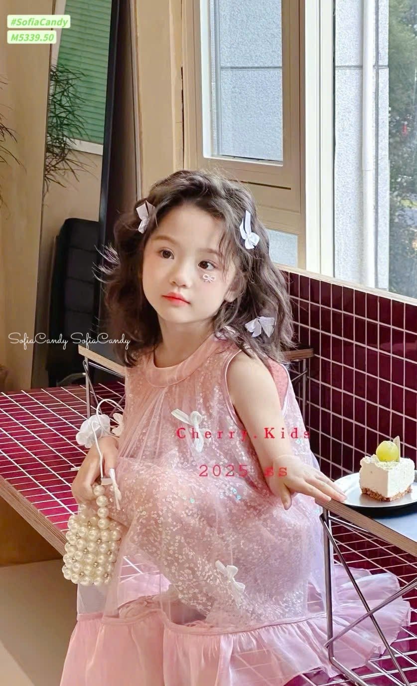 M5339 - Váy công chúa Mia Kids màu hồng phối nơ bé gái size 1-10y