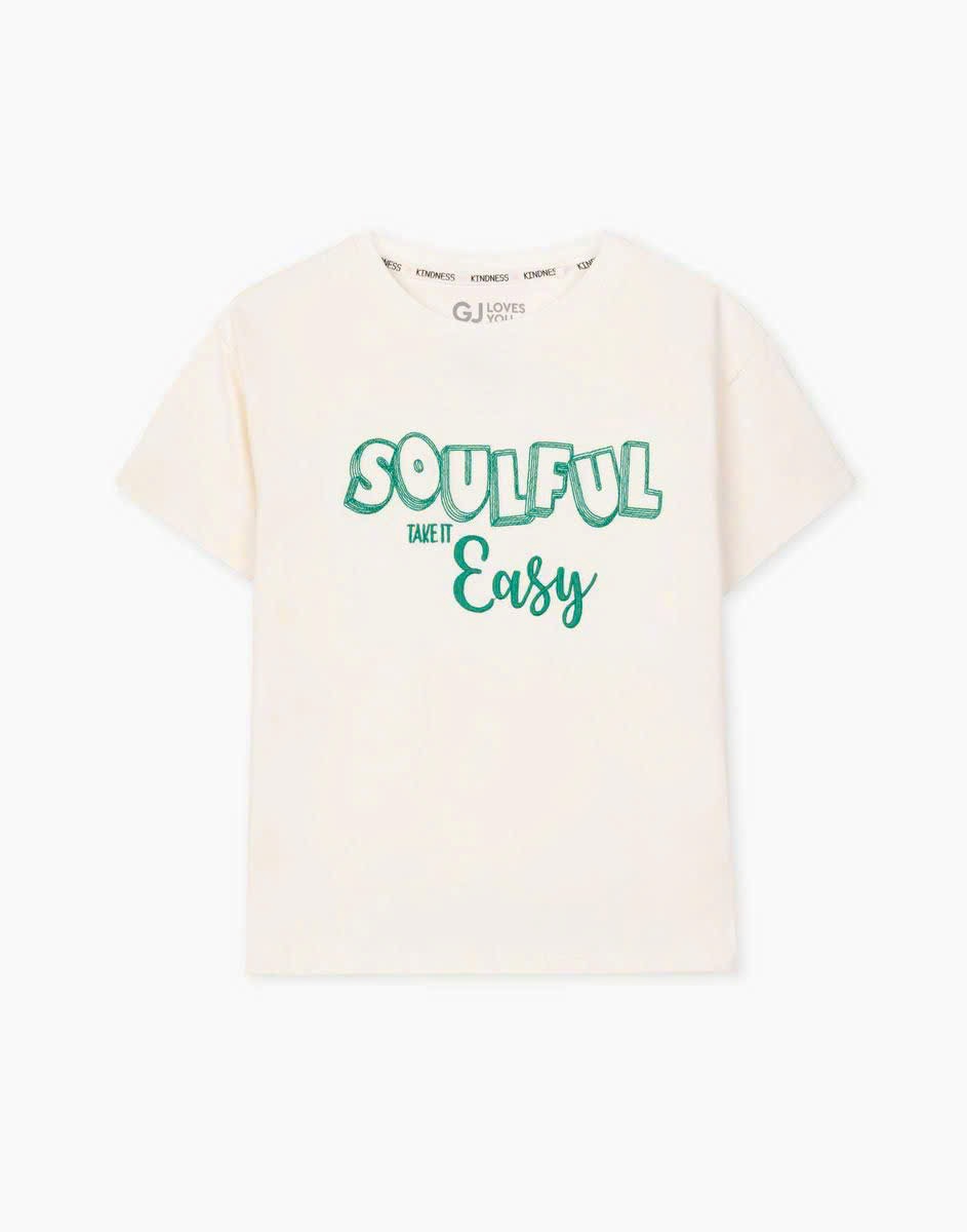 Áo cotton GGJJ thêu chữ ngực 3 màu Bé Gái size 2 - 10y