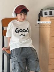 Áo cotton QC AoAo Kids màu trắng chữ Good cho bé size 110-150