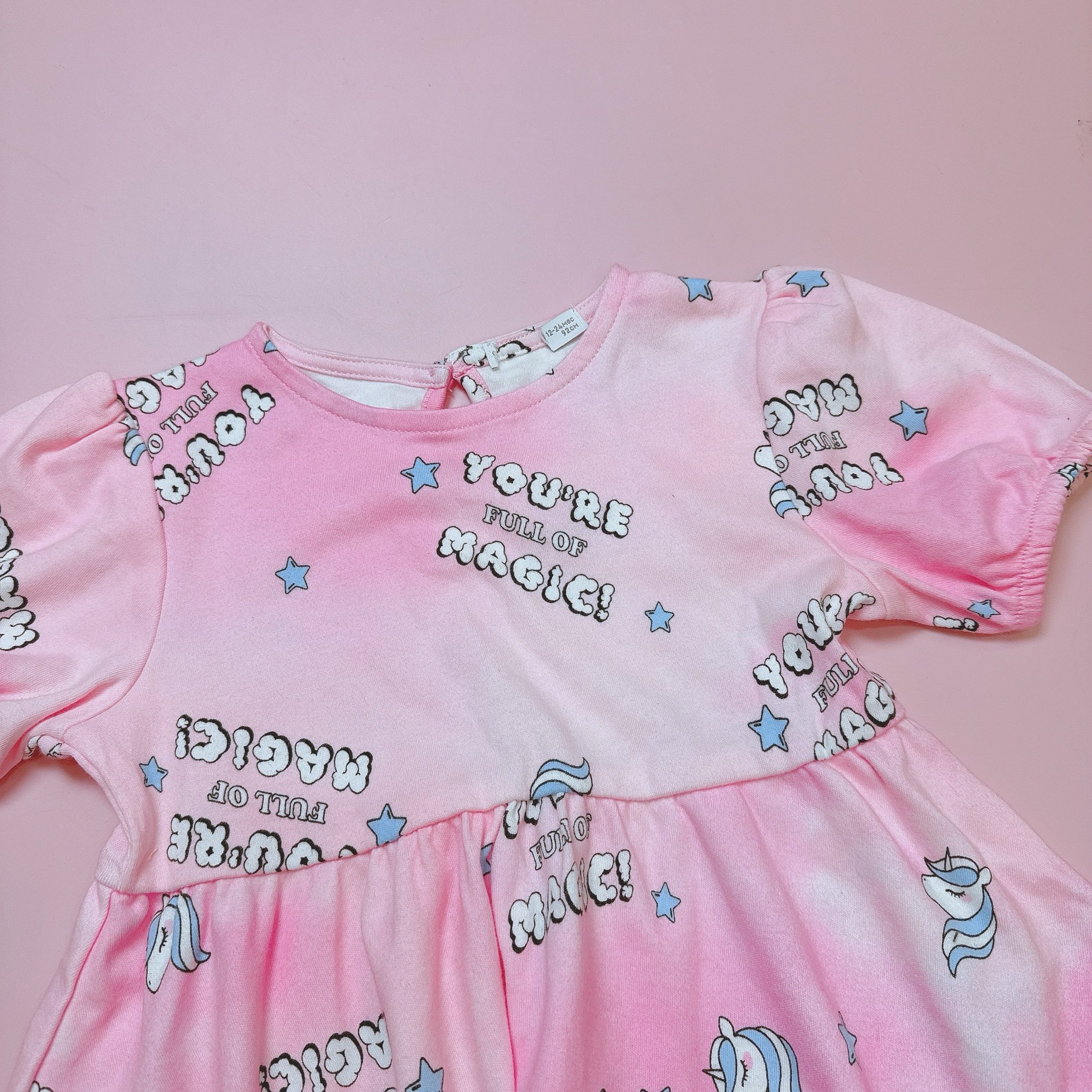 Váy cotton GGJJ dư xịn dáng baby doll 2 màu xanh/hồng bé gái size 2-8y