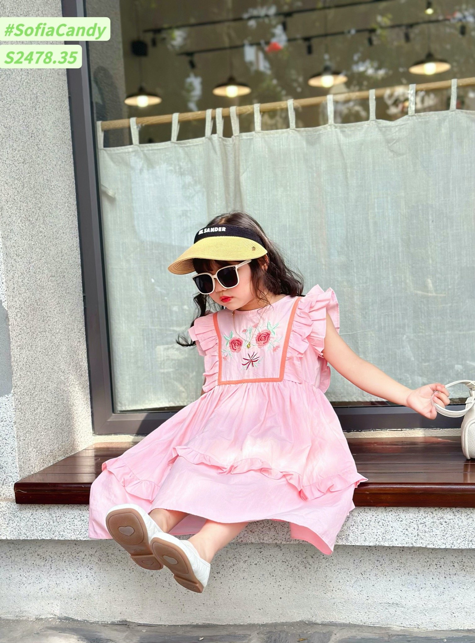 Váy Sofia Candy tiểu thư tay cánh tiên thêu hoa ngực nhiều màu BG size 1-10y