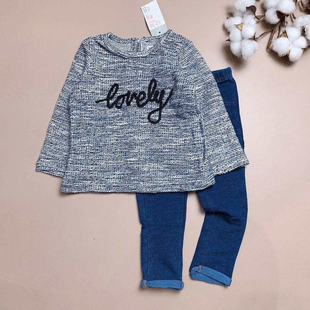 Bộ Primark áo len lovely legging xanh jean BG