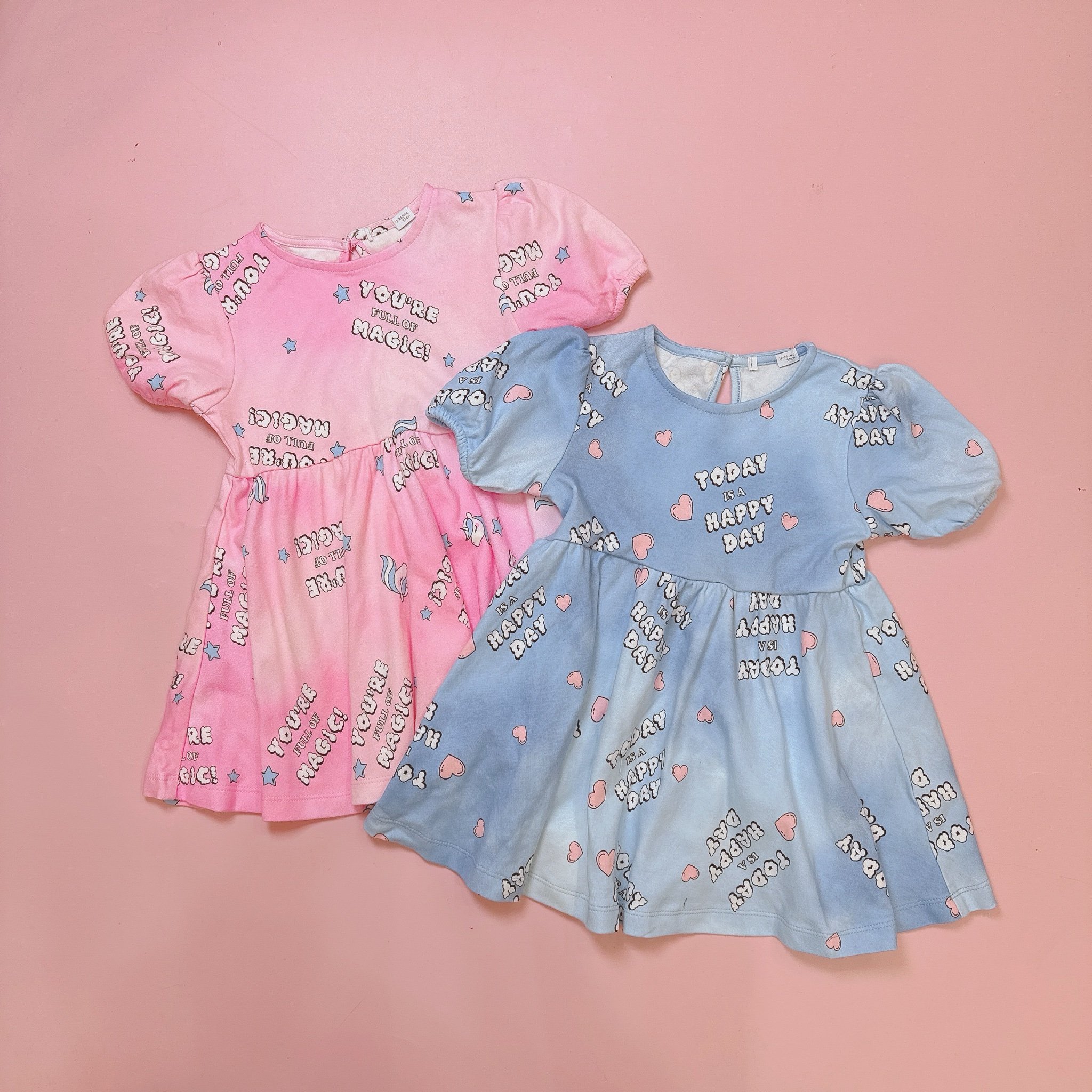 Váy cotton GGJJ dư xịn dáng baby doll 2 màu xanh/hồng bé gái size 2-8y