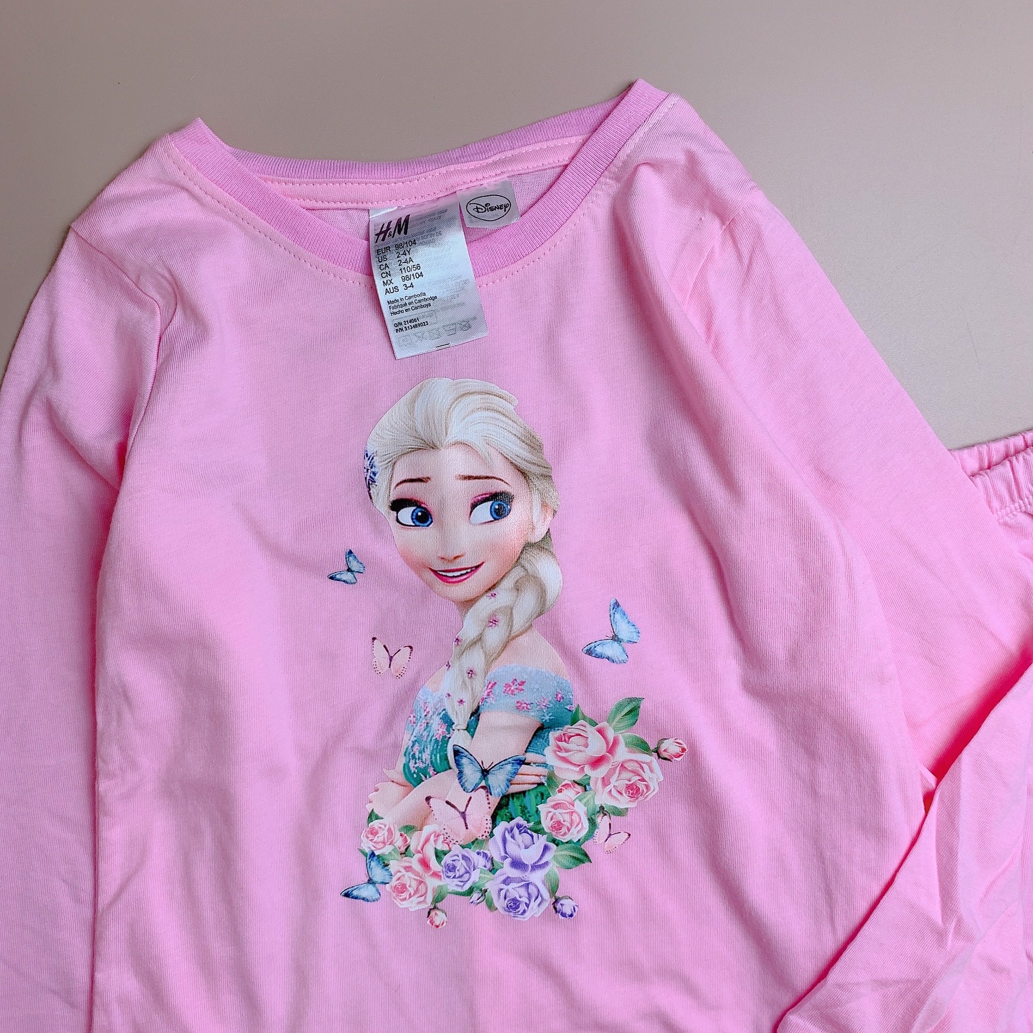 Bộ cotton dài tay HM hồng elsa