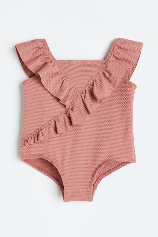Bộ bơi liền HM tổ ong bèo vạt 3 màu hồng nhạt / mint / hồng đất size 6m - 4y