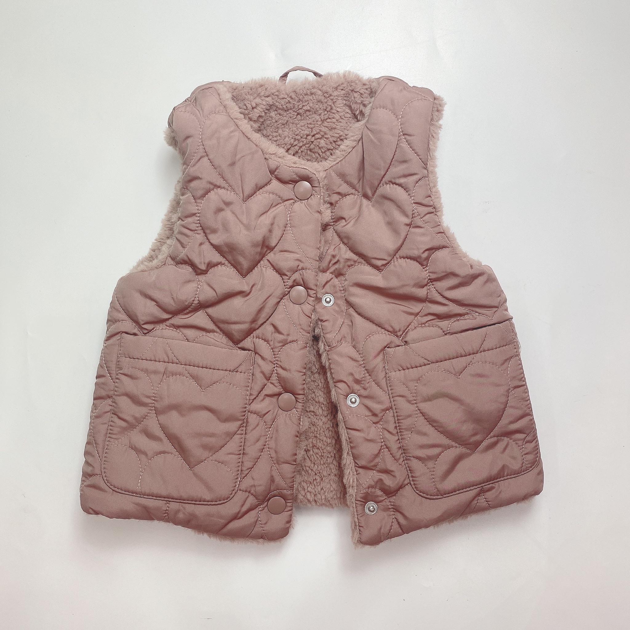 Gile phao 2 mặt dư xịn chần chỉ hình tim màu hồng đất bé gái size 12m - 7y