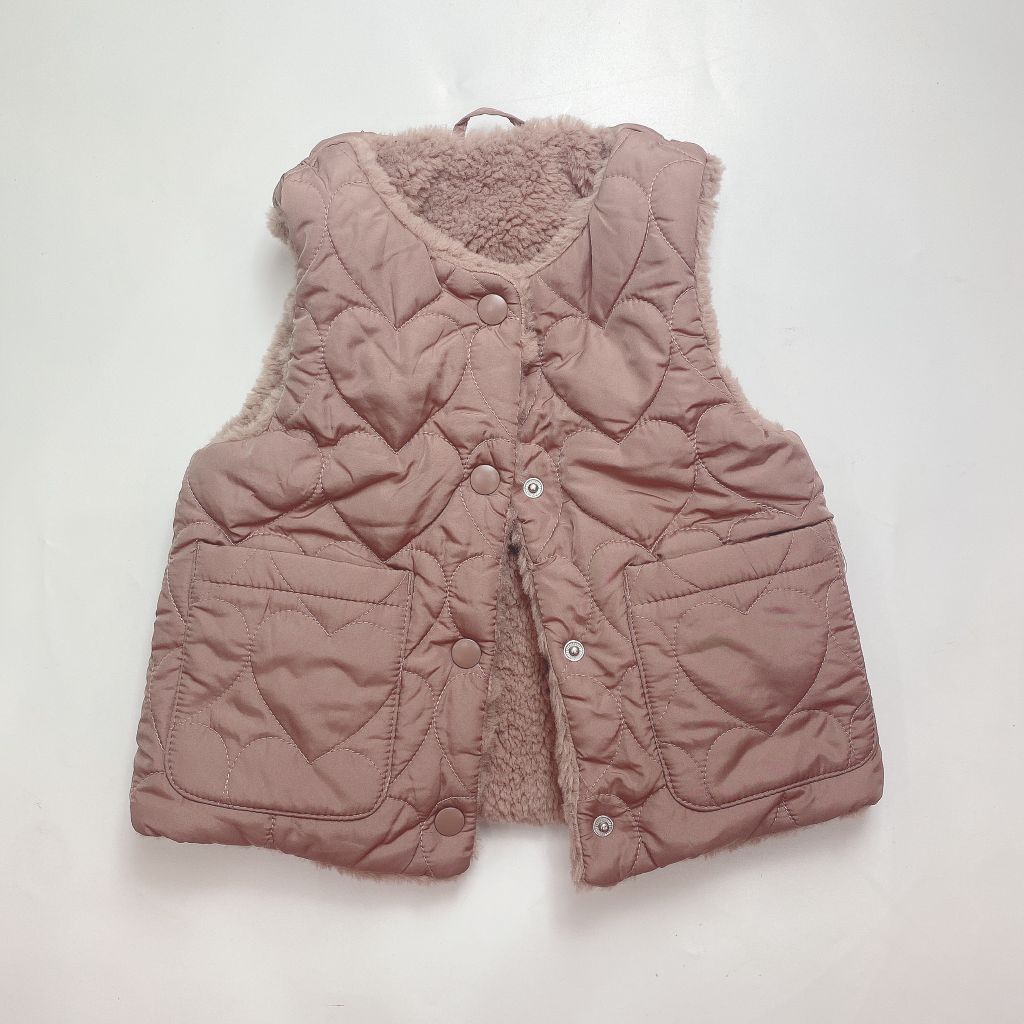 Gile phao 2 mặt dư xịn chần chỉ hình tim màu hồng đất bé gái size 12m - 7y