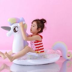 Phao bơi tròn màu trắng nhũ hình pony tím vàng mắt to