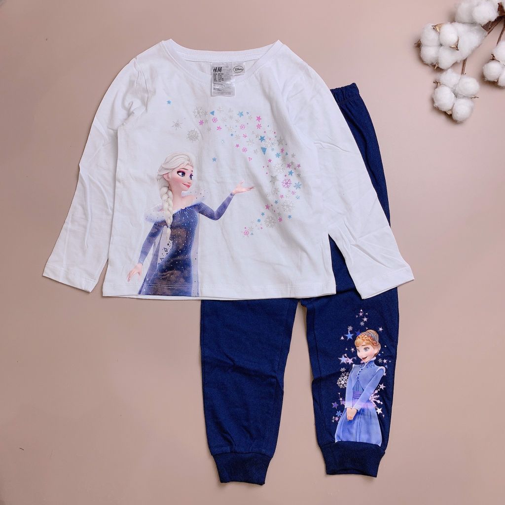 Bộ cotton dài tay HM trắng Elsa quần navy