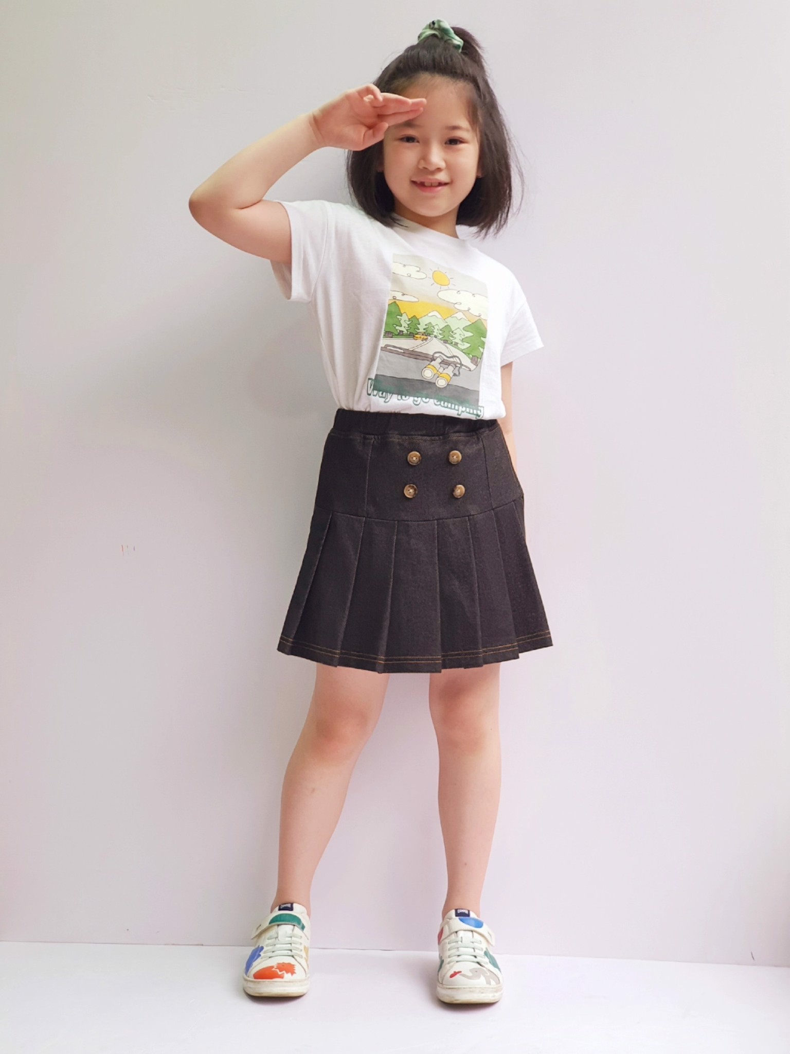 Quần giả váy xanh xếp ly