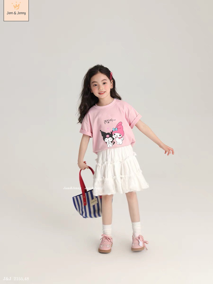 Set váy Jam & Jenny áo hồng Kuromi & Melody + chân váy trắng size 2-12y