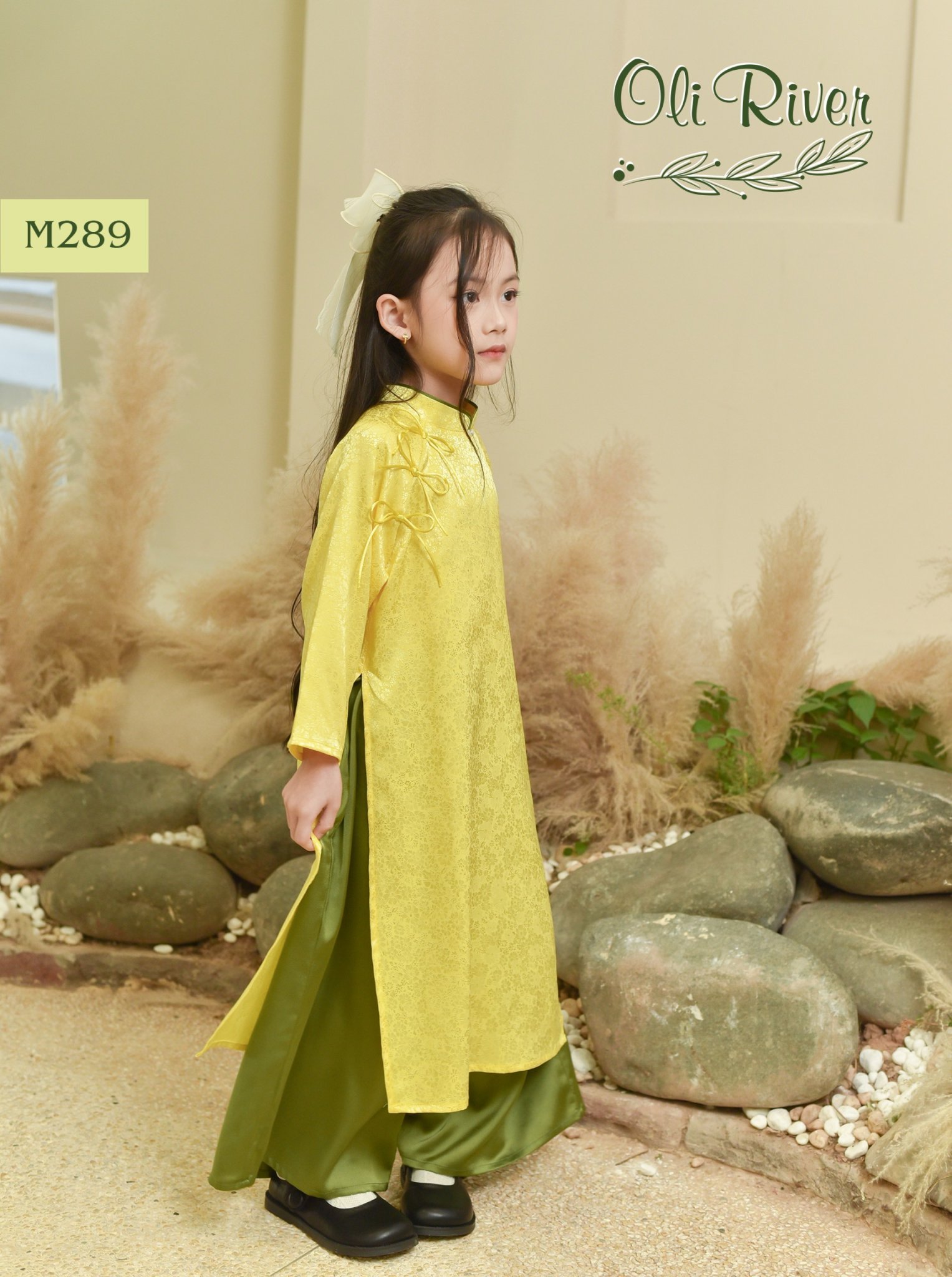 Áo dài lụa Oli River vân hoa chìm 4 màu size 2 - 11y