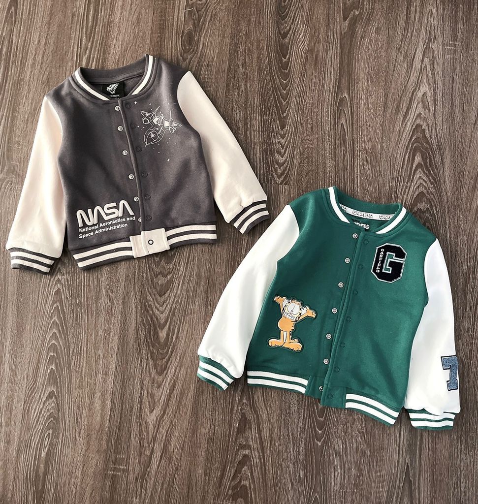 Áo khoác bomber nỉ bông mỏng 2 màu xanh / ghi BT size 3 - 36m