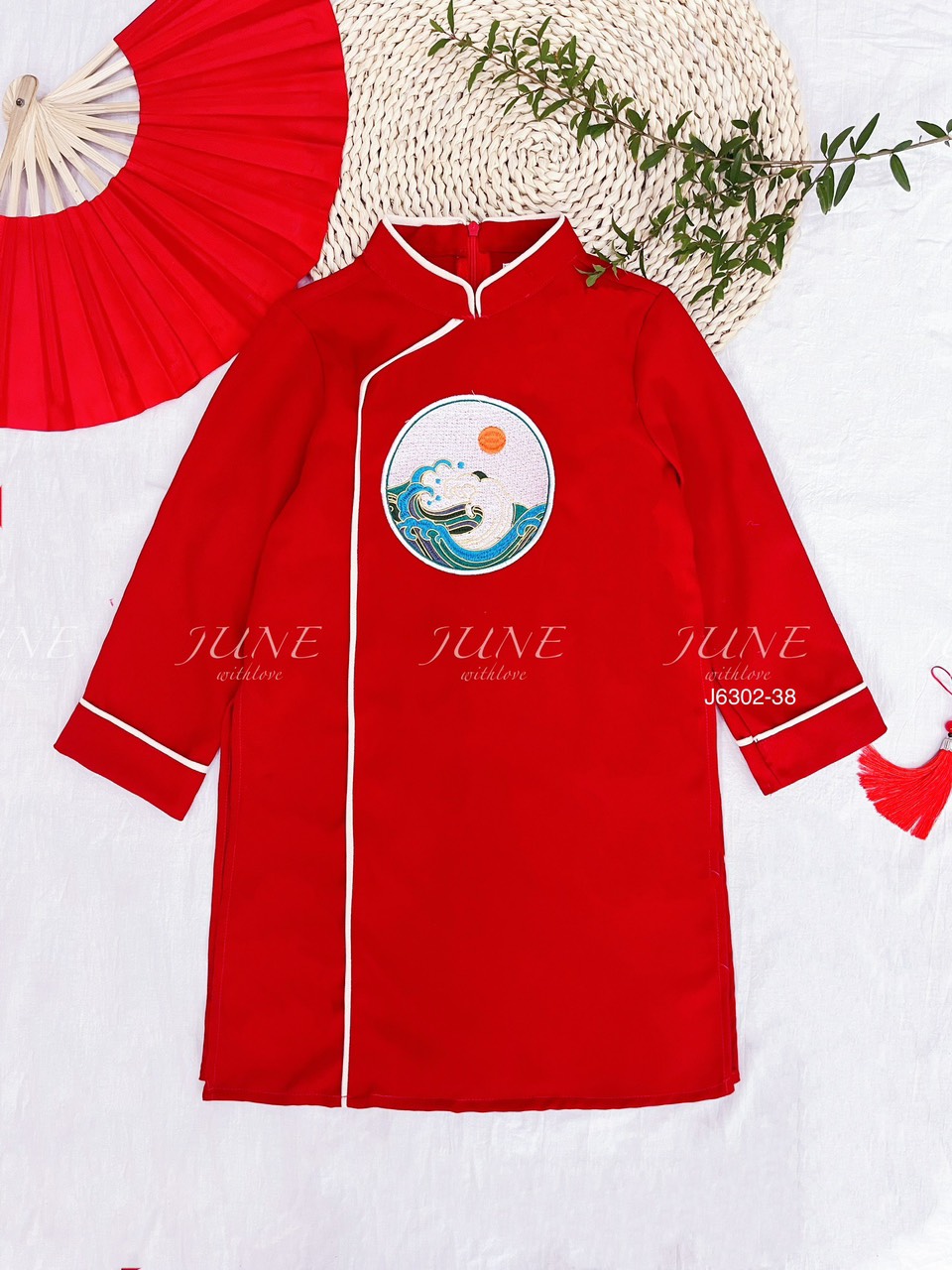 Áo dài nhung June thêu ngực 3 màu Bé Trai size 1 - 10y