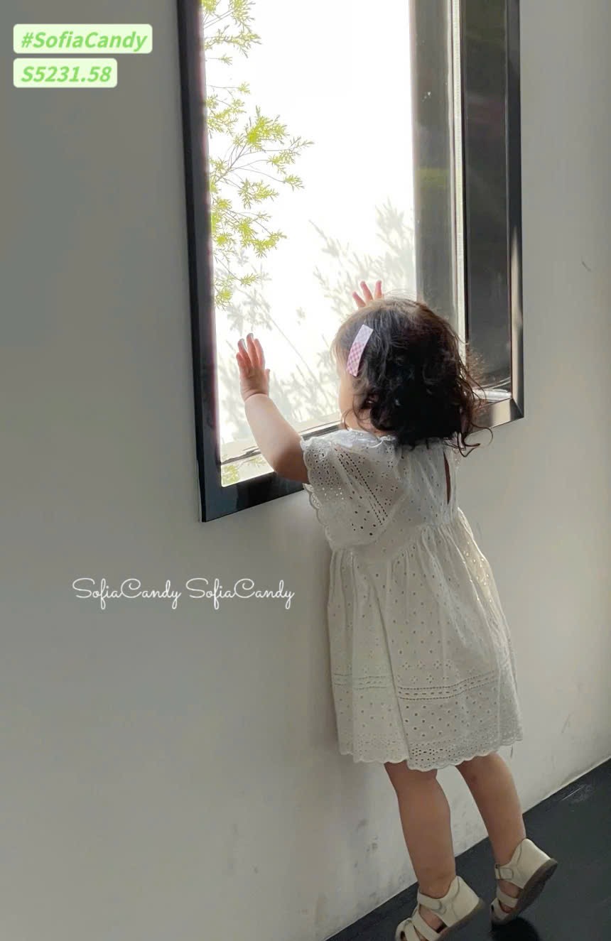 S5231 - Váy Sofia Candy thêu trắng phối tay bé gái size 1-10y