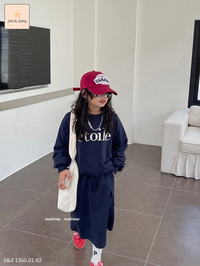 Set nỉ Jam&Jenny áo in chữ Etoile - chân váy túi hộp 2 màu size 2 - 12y