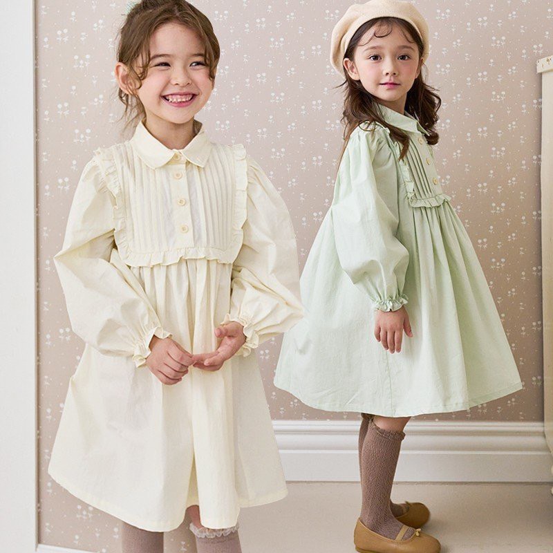 Váy thô Bebezoo cổ đức bèo xếp li ngực 2 màu xanh mint / kem size 100 - 140