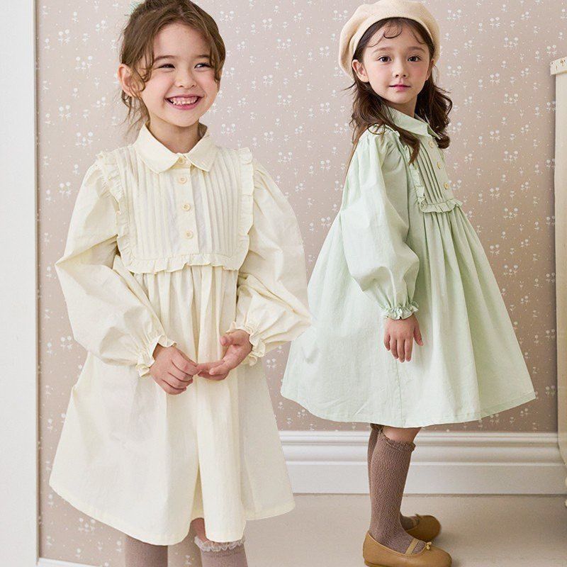 Váy thô Bebezoo cổ đức bèo xếp li ngực 2 màu xanh mint / kem size 100 - 140