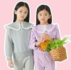 Áo nỉ da cá Laughing Child cổ sen phối bèo trắng 3 màu size 100 - 160