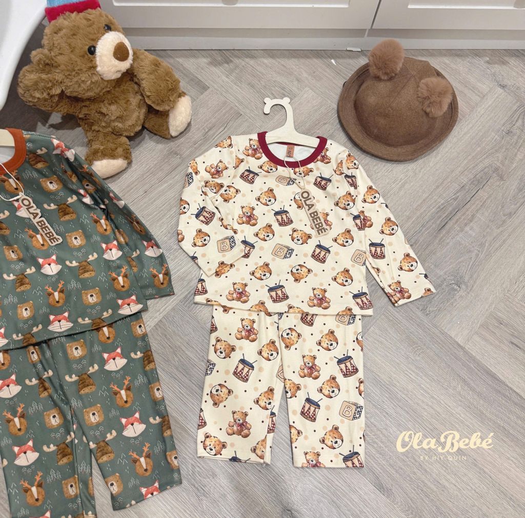 Bộ thun nỉ bệt Hiy-quin họa tiết Noel nhiều hình cho Bé size 1-7y ( 9 - 22kg )