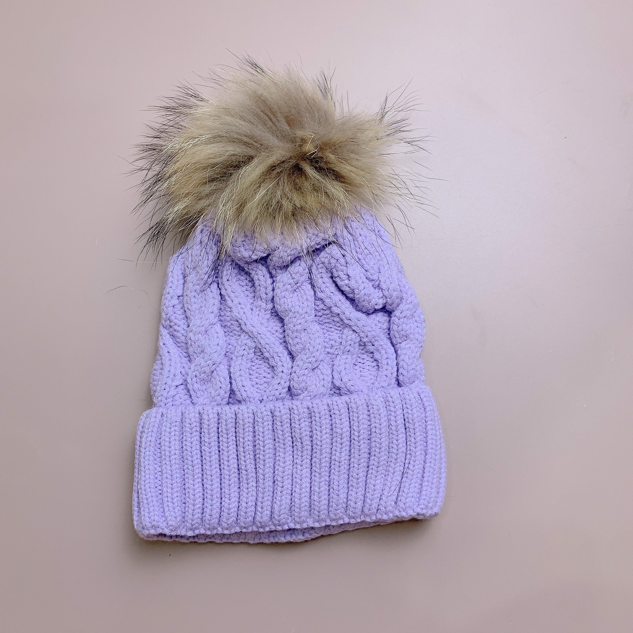 Mũ len vặn thừng chóp quả lông nhiều màu lót cotton