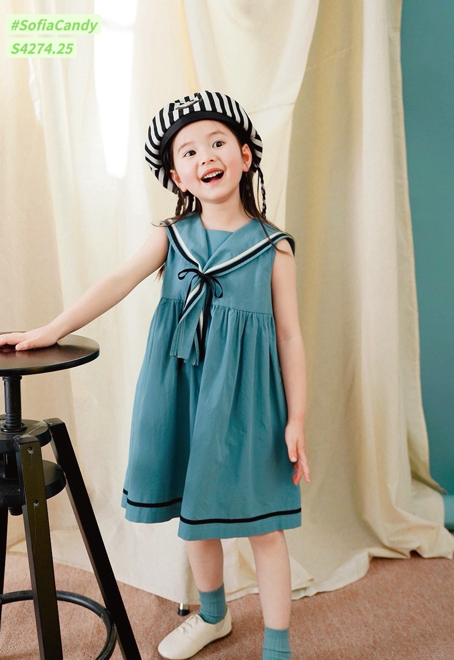 S4274 - Váy thô Sofia Candy màu xanh phối cổ thủy thủ size 1-10y