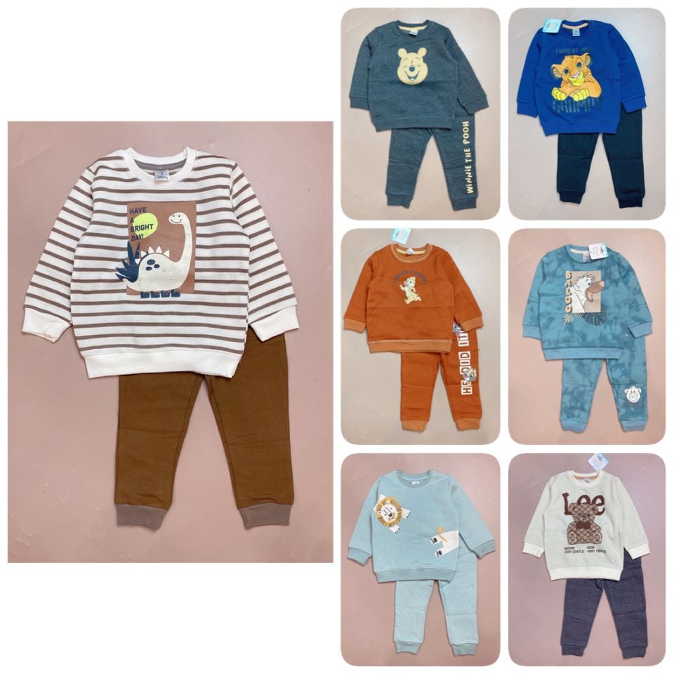 Bộ nỉ bông Muji nhiều hình Disney Bé trai size 2 - 5y