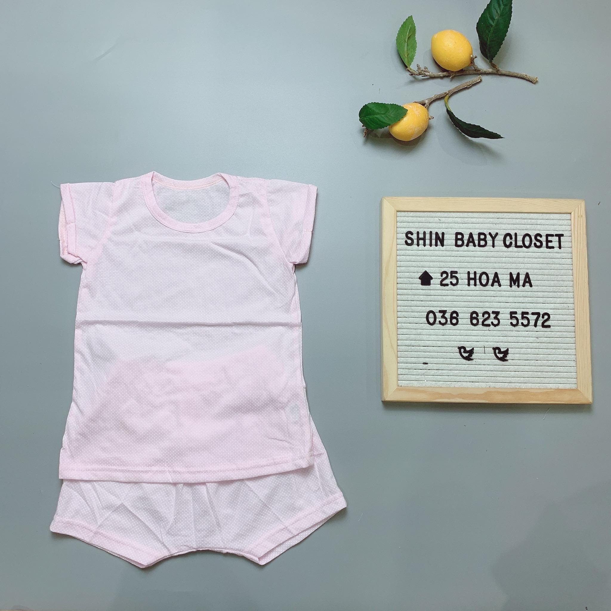 [30%] Bộ cotton Cordi-i - hồng phấn chấm bi