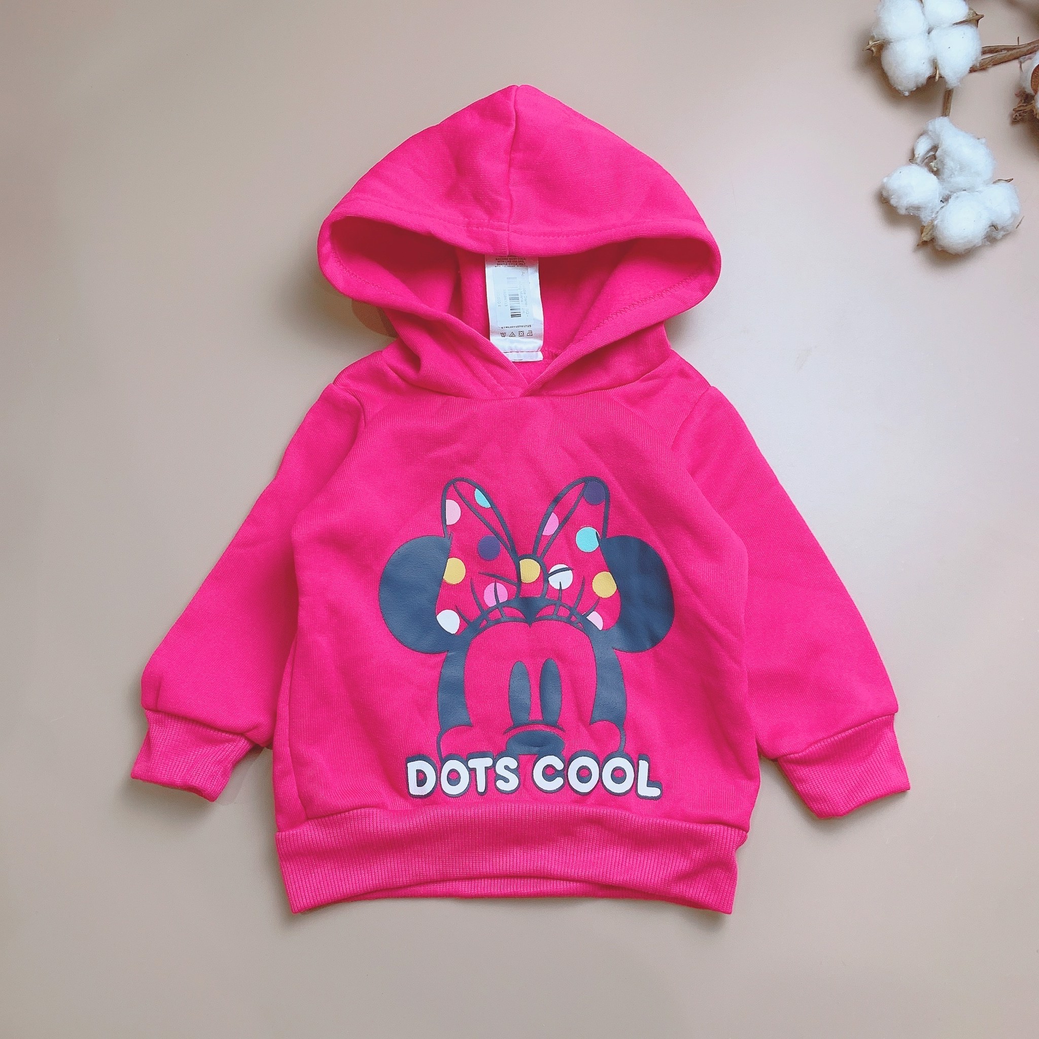 Áo nỉ Hoodie Disney BG - màu hồng Minnie nơ chấm bi