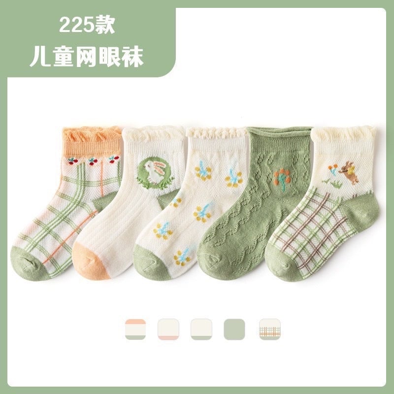 Set 5 tất lưới Kids Socks bèo cổ 9 màu Bé Gái