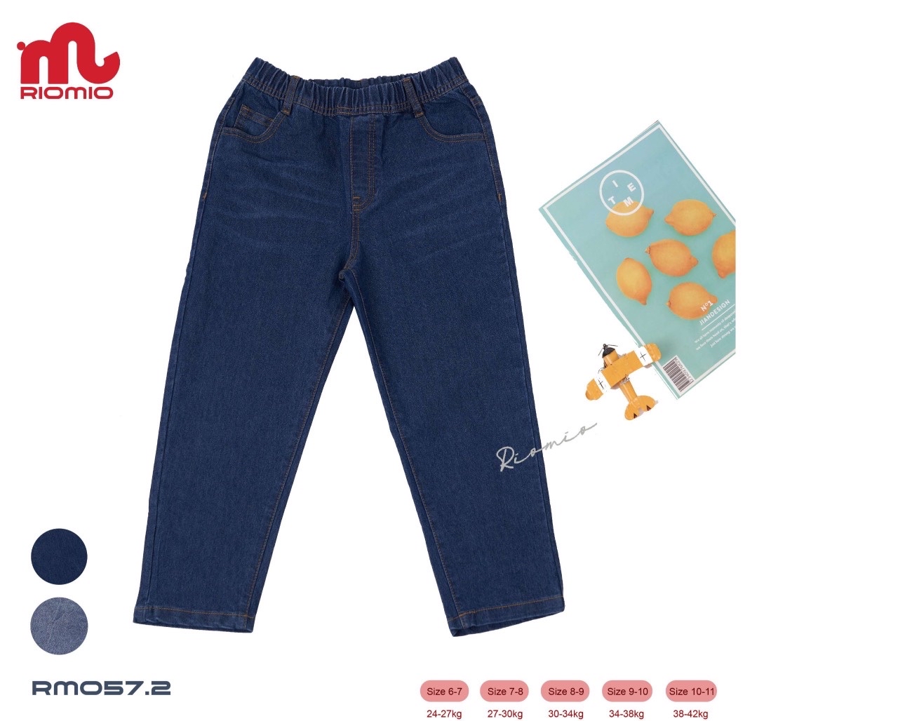Quần jean mềm Riomio dáng baggy bé trai trơn 2 màu đậm / nhạt