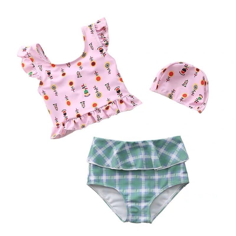 Bộ bơi 3ct áo dáng ngắn, quần cạp cao BG size 3-7y