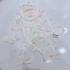 Body Agabang vải cotton giấy kèm yếm màu trắng hình sâu sắc màu cho bé size 70/80