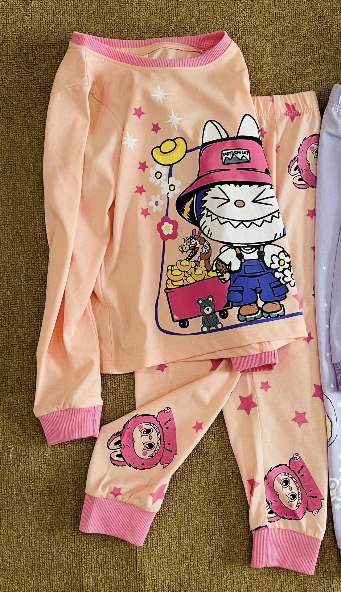 Bộ cotton HM nhiều hình Bé Gái Kuromi, Cinnamoroll, Kitty, Labubu size 2 - 10y (Bảng màu 2)