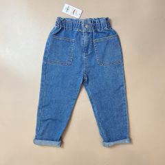 Quần jean mềm dáng baggy Babidiboo màu xanh túi vuông trước sau size 110 / 120