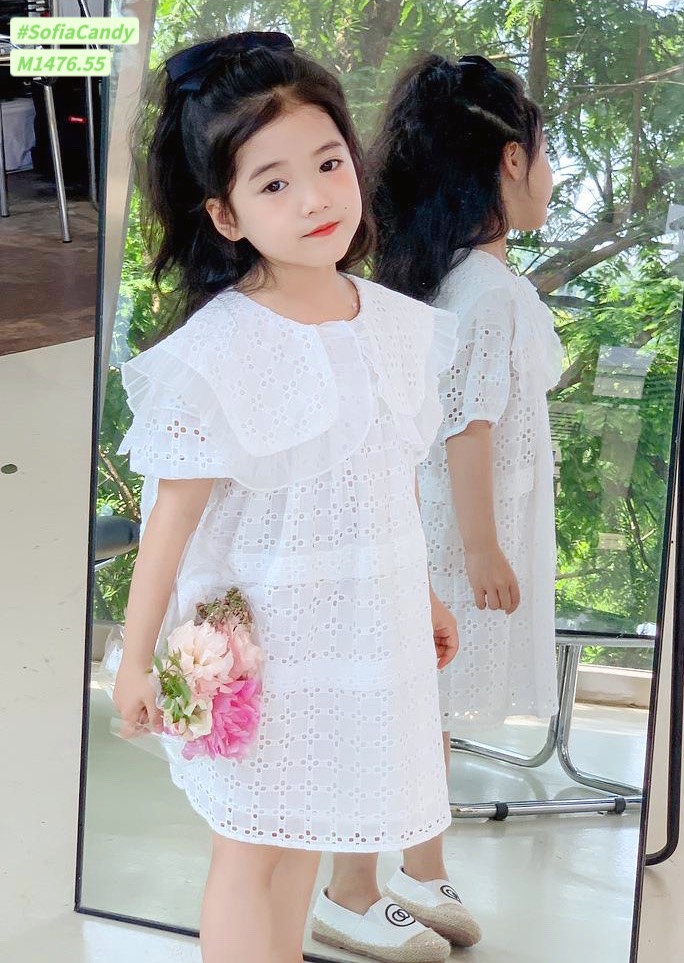 M1476 - Váy Mia Kids tiểu thư thêu trắng phối cổ vuông size 1-10y