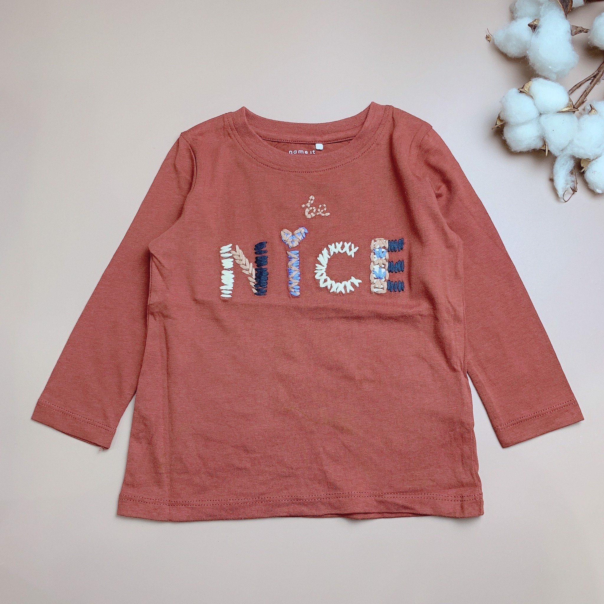 Áo cotton Name it màu bã trầu thêu be Nice