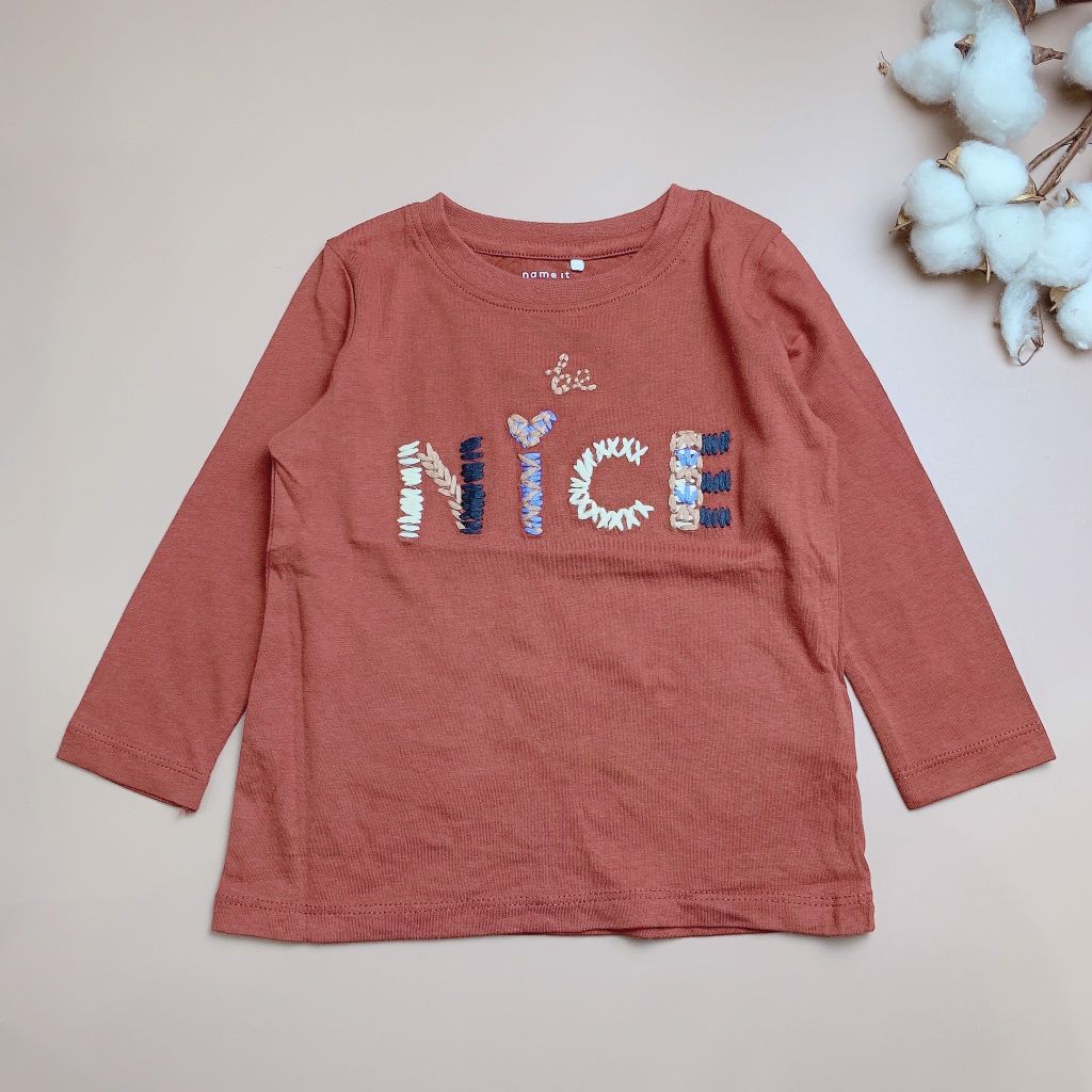 Áo cotton Name it màu bã trầu thêu be Nice