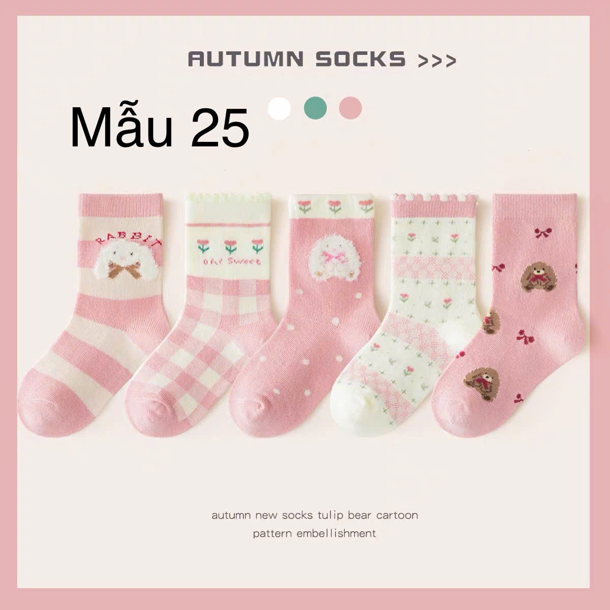 2024 - Set 5 tất Minliu Kids Socks nhiều hình Bé Gái size S - XL ( 2 - 15y )