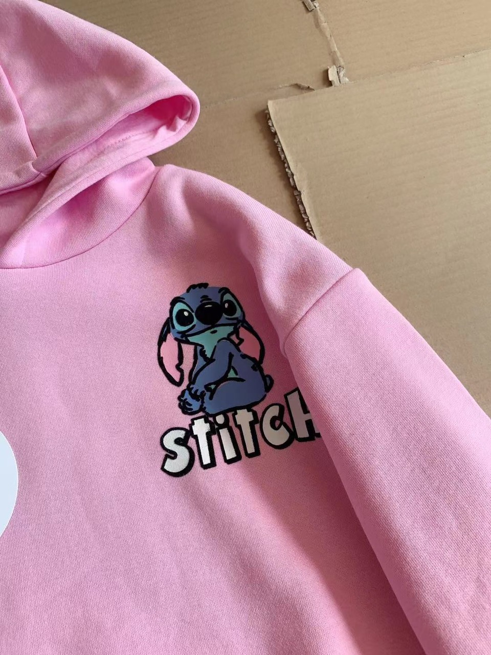 Bộ Primark áo nỉ bông hoodie hồng Stitch + quần legging cotton size 7 - 15y