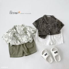 Bộ Beemo sơ mi cổ ve hoạ tiết summer 2 màu BT size 80-130