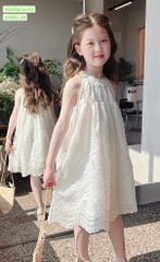 S4402 - Váy Sofia Candy màu be thêu hoa cổ yếm bé gái size 1-10y